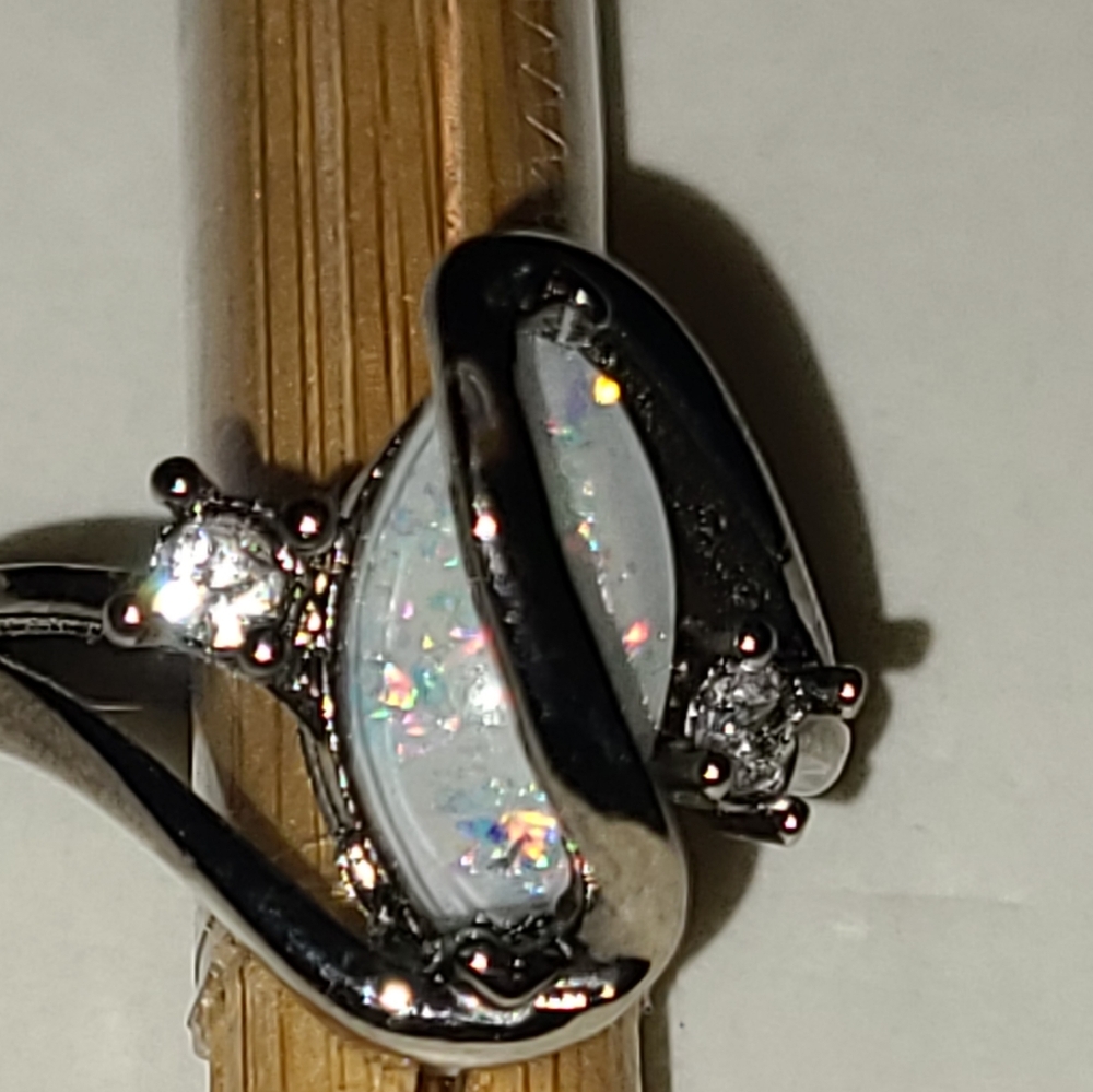 925 Gunmetal Sterling Silver Fire Opal Ring
